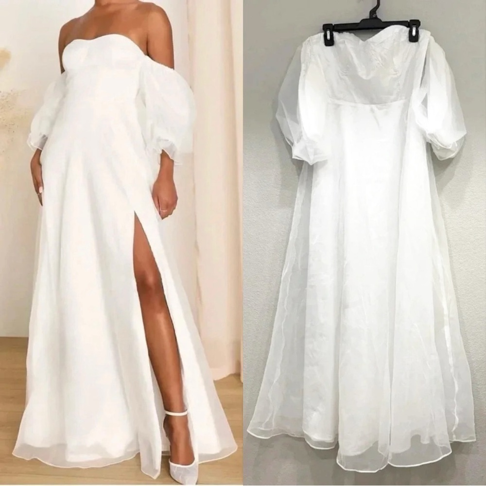 Size L - NWOT Lulus True Excellence‎ White Bustier Off-The-Shoulder Gown